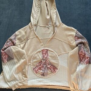 Never worn oversized patch work peace sign hoodie